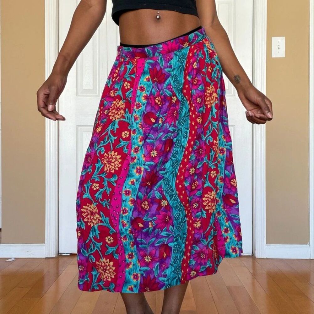 Vintage Floral Print Midi Skirt | Size: M